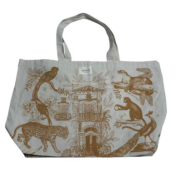 SEZANE Cream Gold Paraiso Jungle Print Tote Bag Animal Print - Picture 1 of 6